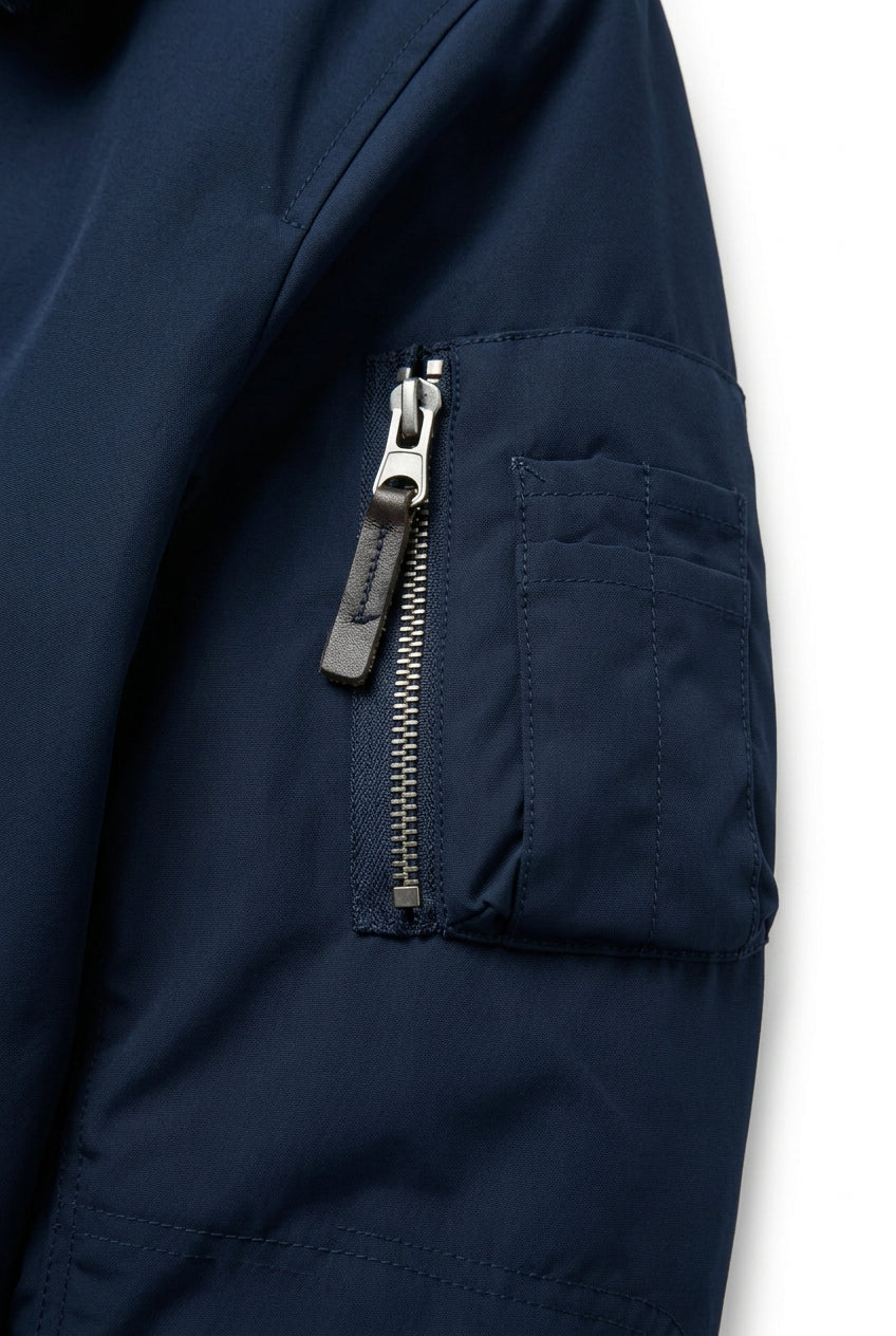 Giubbotto Bomber da Uomo Militare con Collo in Pelliccia Eco - Blu Navy