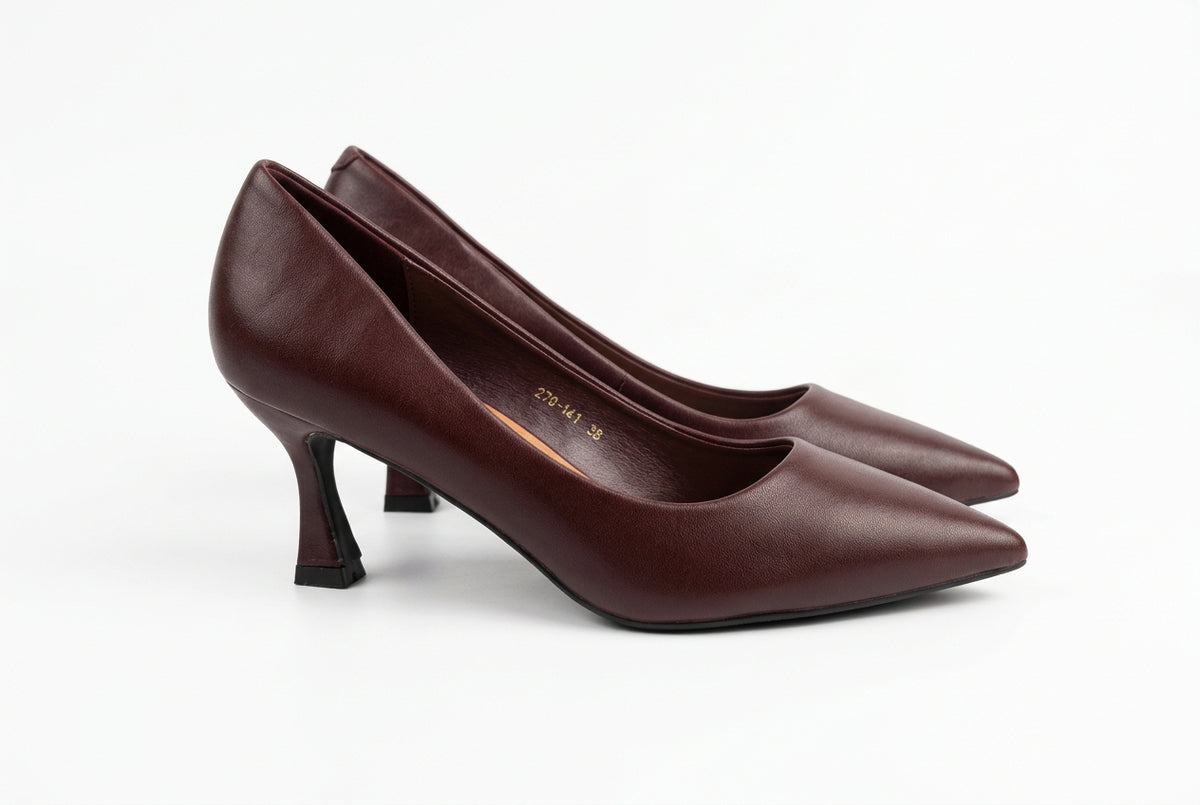 Décolleté Classiche a Punta in Pelle Bordeaux – Tacco Medio Rocchetto