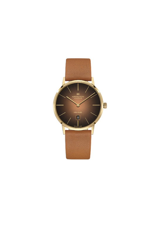 Hamilton American Classic H3873 – automatico intra-matic con quadrante marrone e rivestimento PVD giallo