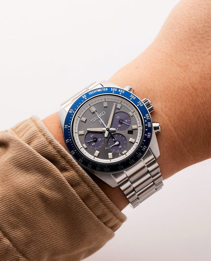 Seiko Prospex Speedtimer Solar Chronograph – Movimento Quarzo Solare, Grigio e Blu, 41,4mm – Cod. SSC939P1