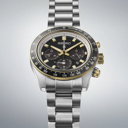 Seiko Prospex Speedtimer Solar Chronograph – Movimento Quarzo Solare, Nero e Oro, 41,4mm – Cod. SSC941P1