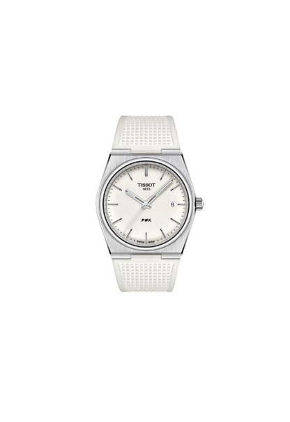 Tissot PRX 40mm Quartz Swiss Made T137.410.17.011.00 Orologio Uomo Quadrante Bianco Cinturino Gomma Bianca