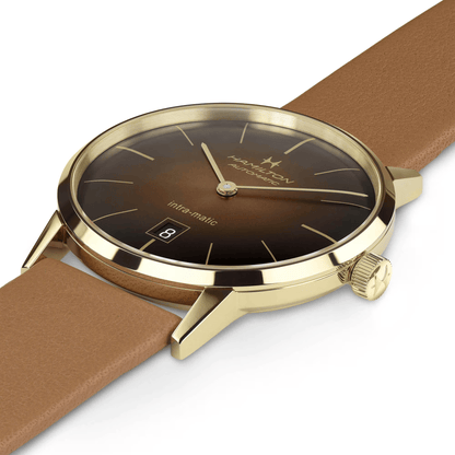 Hamilton American Classic H3873 – automatico intra-matic con quadrante marrone e rivestimento PVD giallo