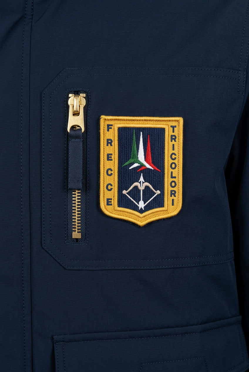 Giubbotto Bomber da Uomo Militare con Collo in Pelliccia Eco - Blu Navy