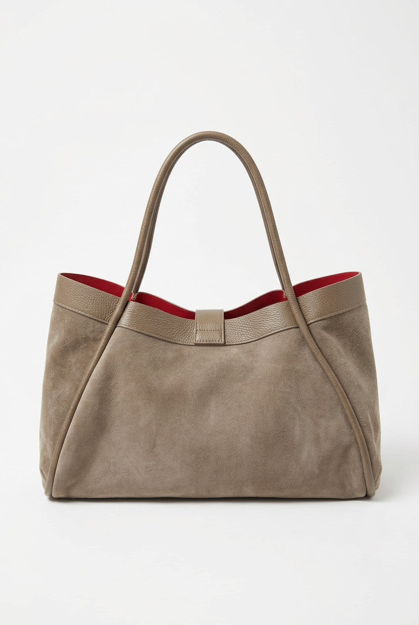 Borsa Tote Elegante in Camoscio e Pelle con Fodera a Contrasto