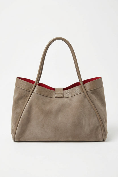 Borsa Tote Elegante in Camoscio e Pelle con Fodera a Contrasto