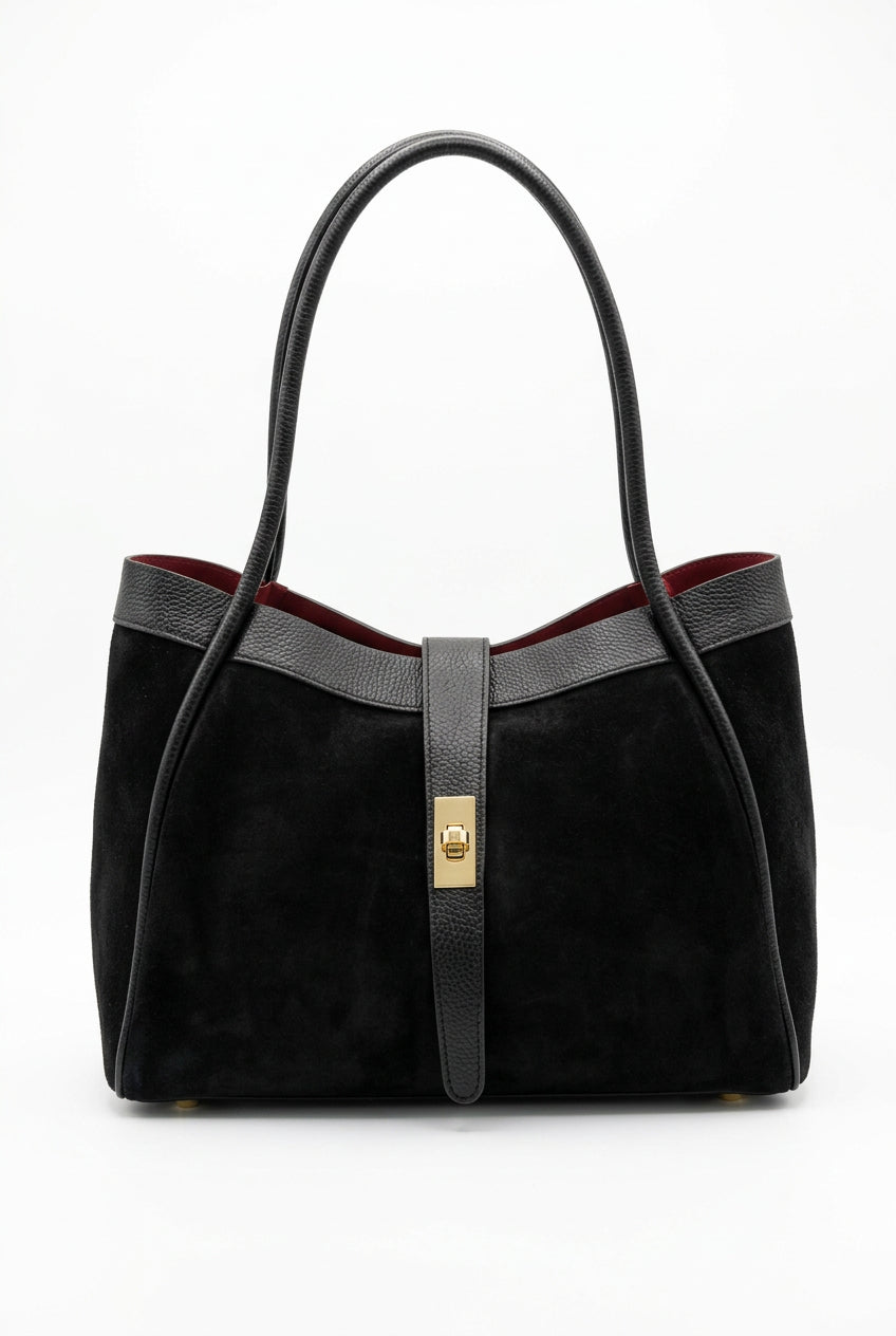 Borsa Tote Elegante in Camoscio e Pelle con Fodera a Contrasto