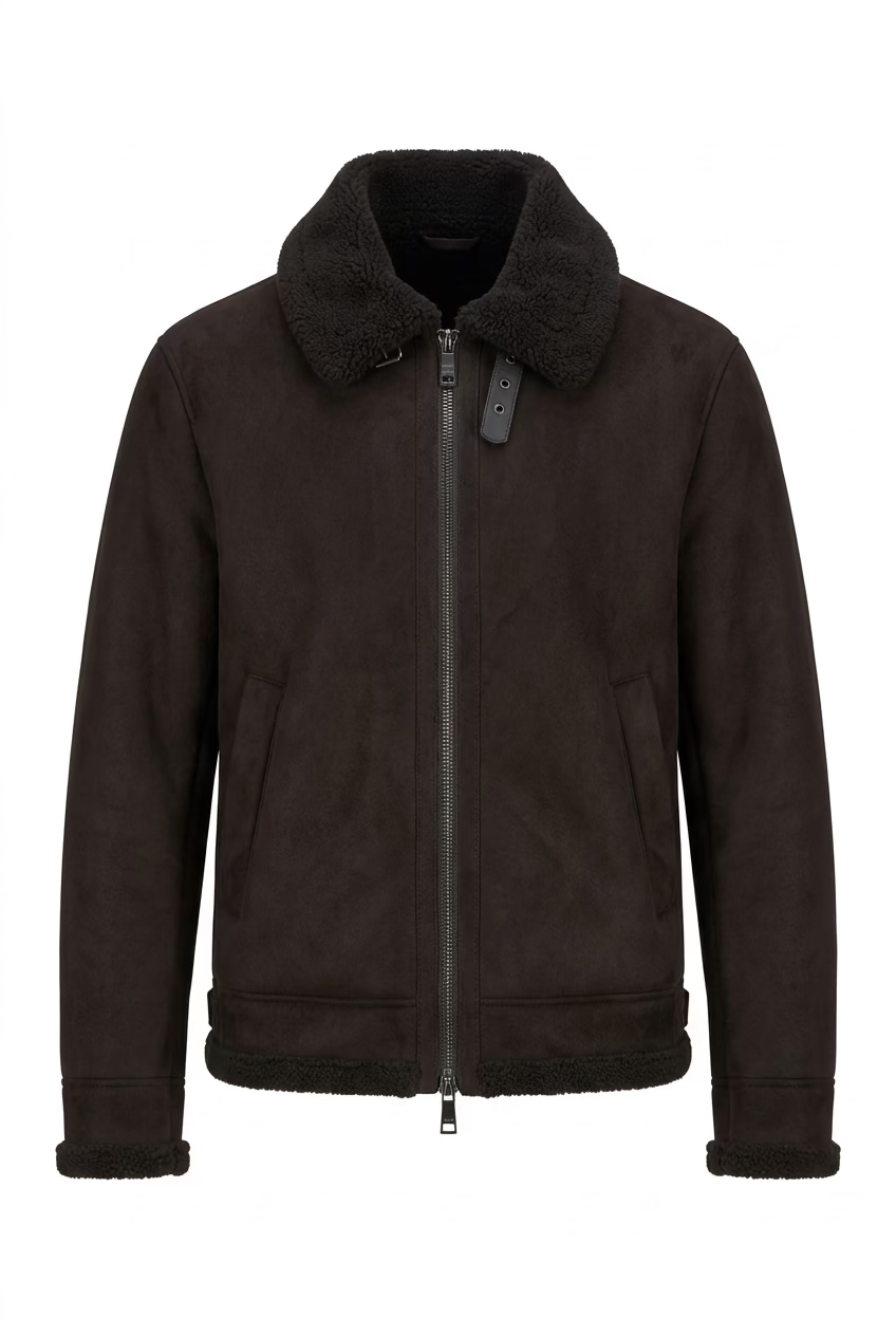 Giacca Shearling da Uomo in Finto Camoscio Nero - SEINSE