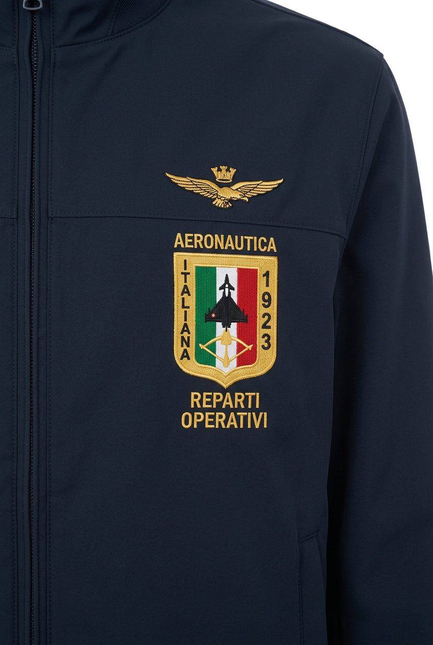 Giubbotto bomber da uomo con stemma ricamato – Blu Navy