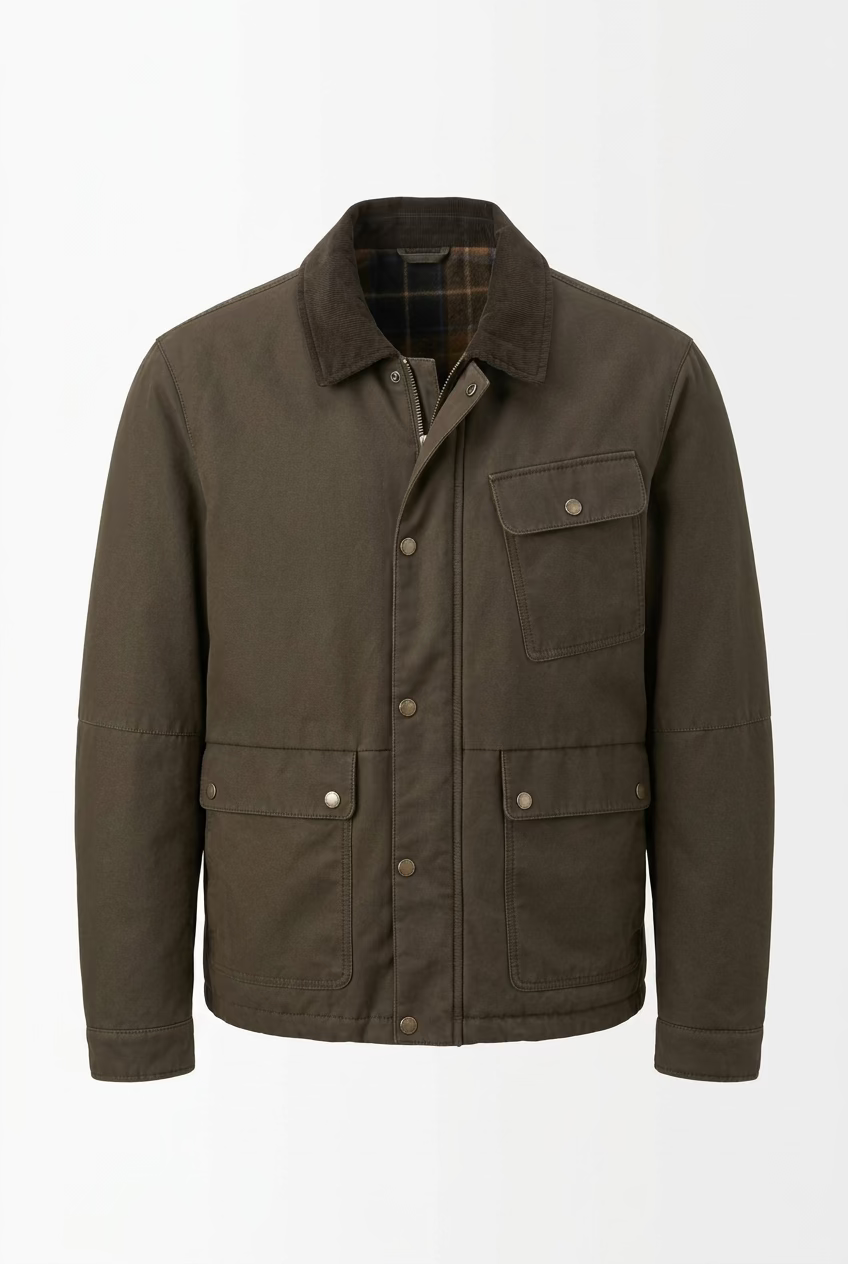 Seinse Giacca Field Jacket Verde Militare con Collo in Velluto