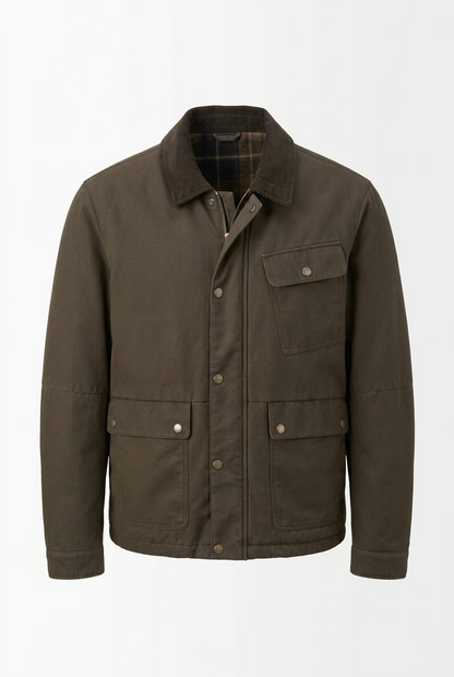 Seinse Giacca Field Jacket Verde Militare con Collo in Velluto