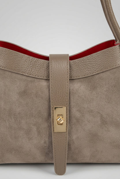 Borsa Tote Elegante in Camoscio e Pelle con Fodera a Contrasto