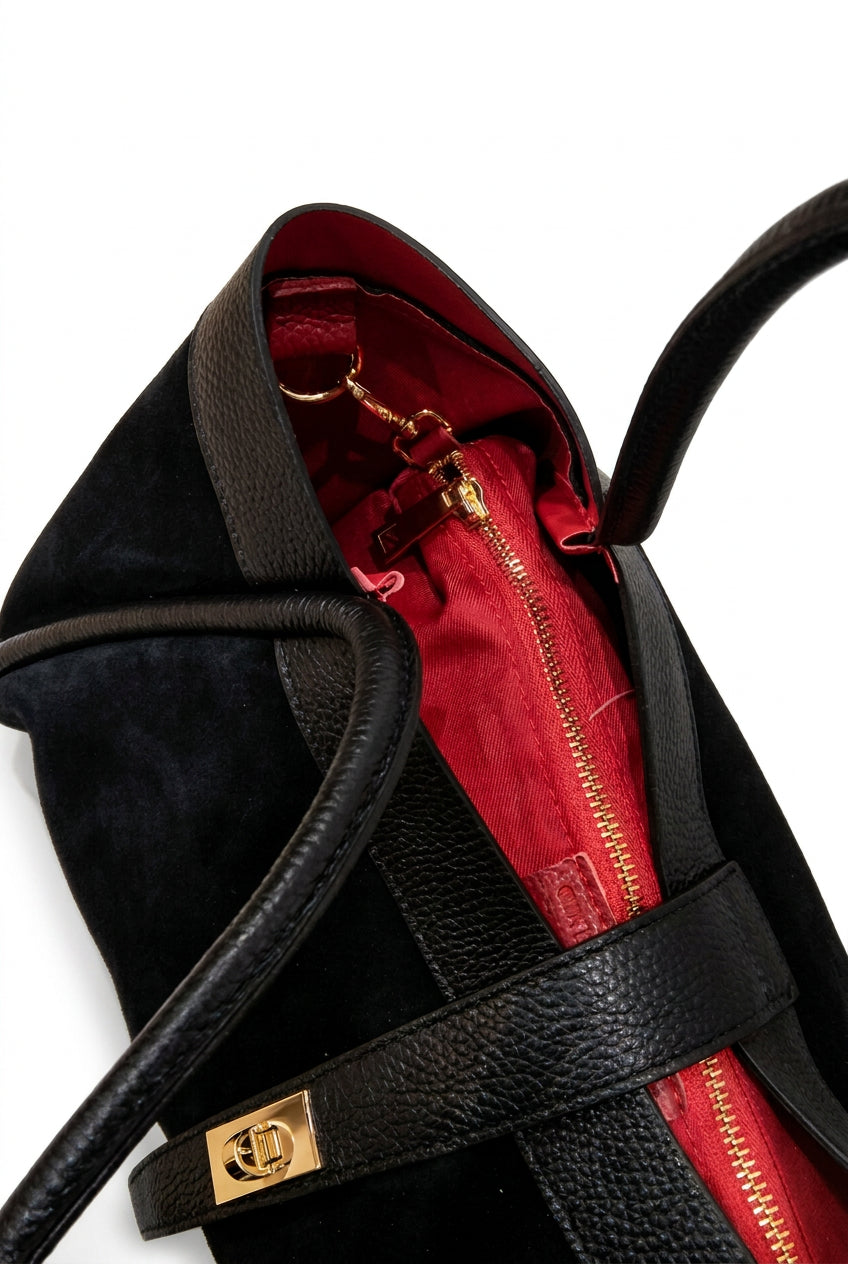 Borsa Tote Elegante in Camoscio e Pelle con Fodera a Contrasto