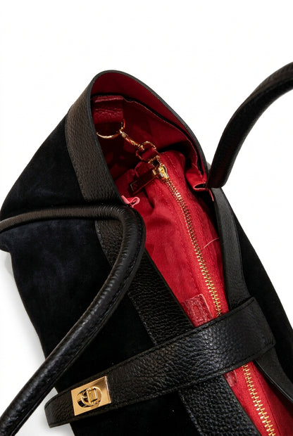 Borsa Tote Elegante in Camoscio e Pelle con Fodera a Contrasto