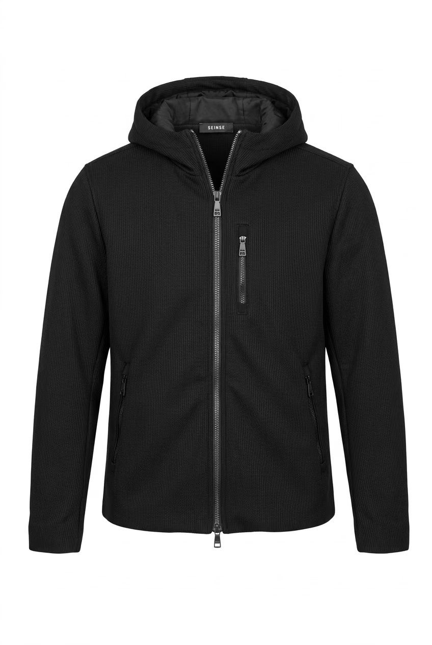 Seinse Giubbotto Nero con Cappuccio e Dettagli Zip – Brand SEINSE