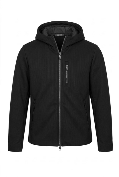 Seinse Giubbotto Nero con Cappuccio e Dettagli Zip – Brand SEINSE