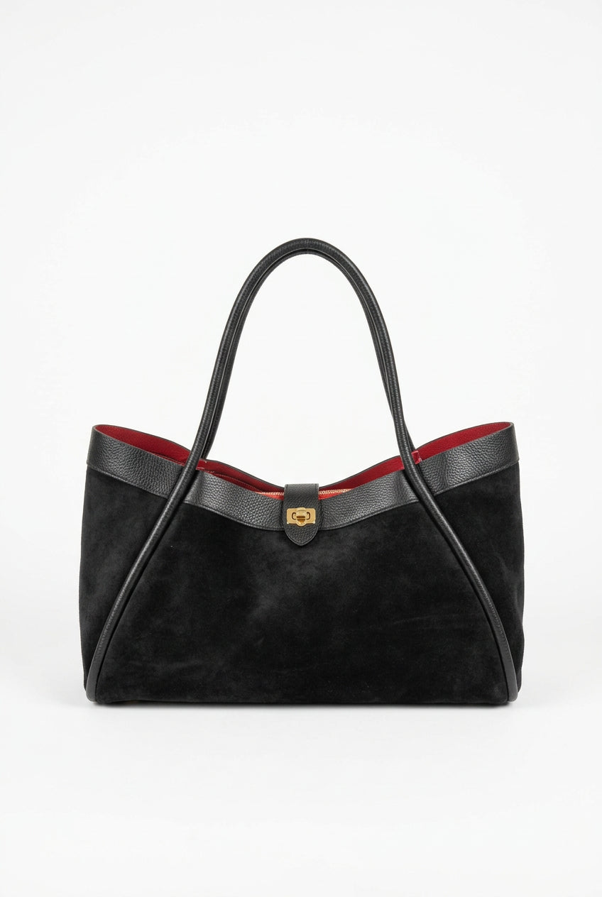 Borsa Tote Elegante in Camoscio e Pelle con Fodera a Contrasto