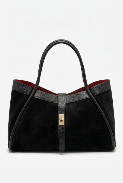 Borsa Tote Elegante in Camoscio e Pelle con Fodera a Contrasto