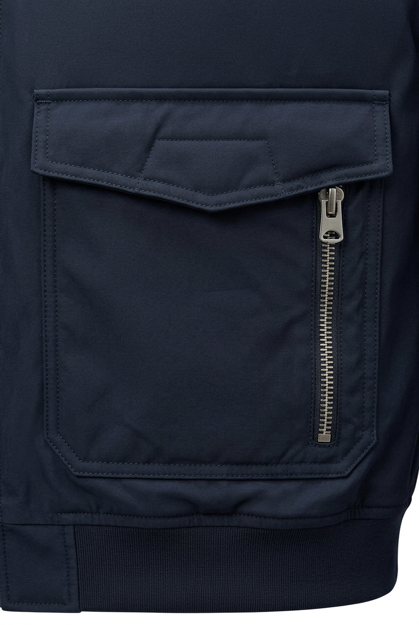 Giubbotto Bomber da Uomo Militare con Collo in Pelliccia Eco - Blu Navy
